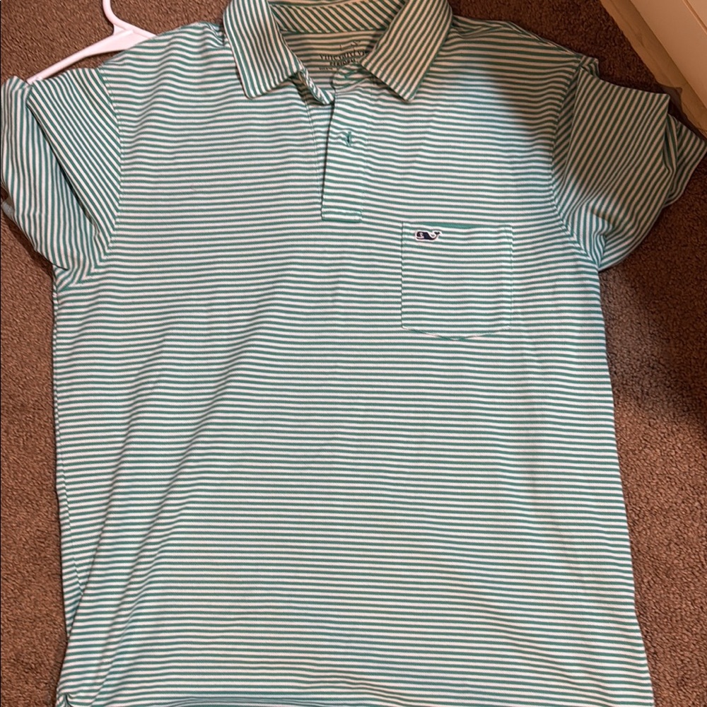 Vineyard Vines Green and White Striped Polo Shirt